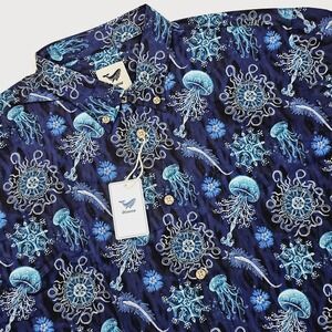 NEW Yiume Hawaiian Shirt Mens 4XL Button Up Jellyfish Luminocean Blue Beach